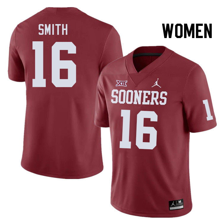 Women #16 Blake Smith Oklahoma Sooners College Football Jerseys Stitched-Crimson - Click Image to Close